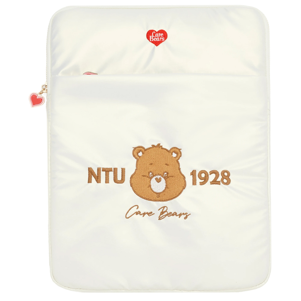GraceGift Care Bears聯名 NTU 溫柔小熊 澎澎空氣平板包 白X棕色 實拍圖