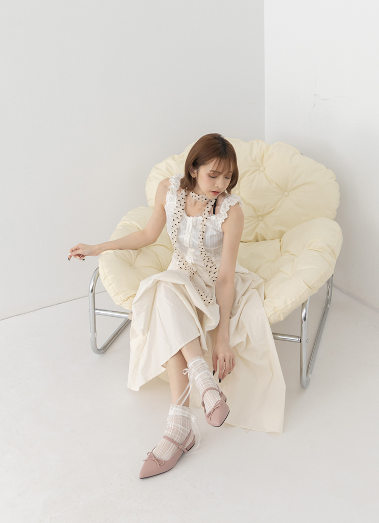 GraceGift 平價女鞋 法式尖頭 蝴蝶結後簍空芭蕾舞平底鞋 藕粉色