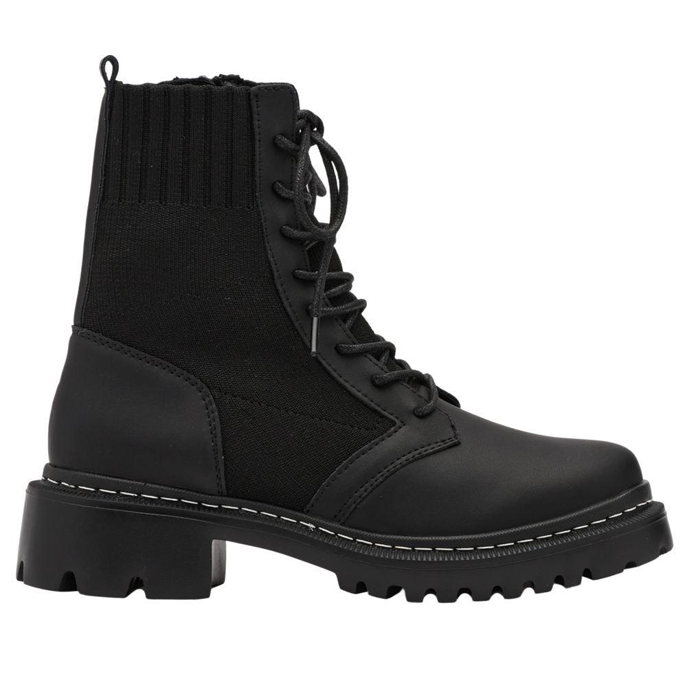 薛妞妞聯名-真皮針織綁帶軍靴 黑