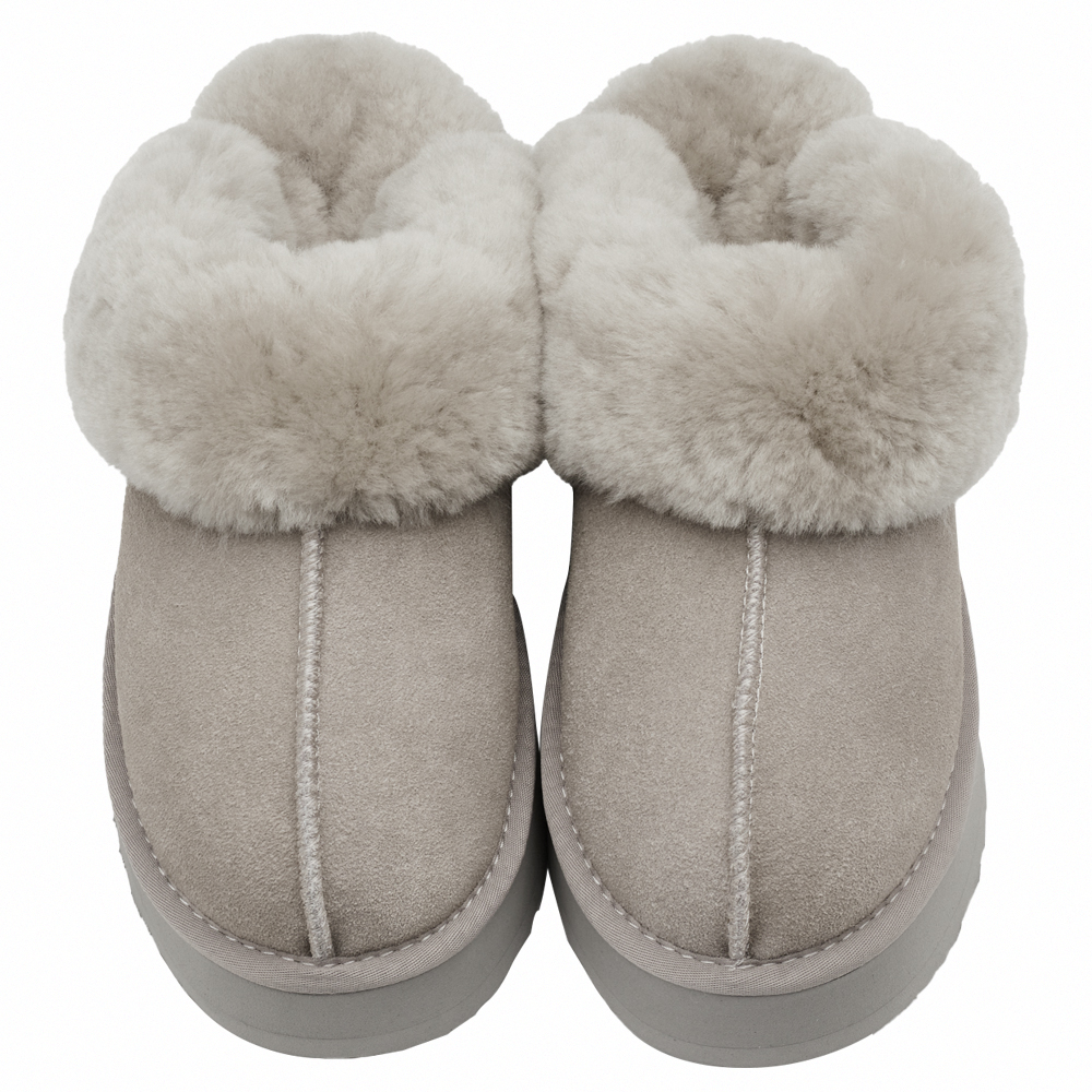 牛麂皮羊毛厚底雪地拖鞋 灰