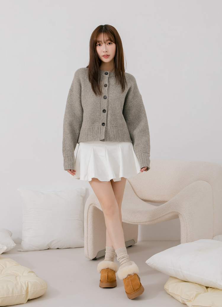 Grace Gift 平價女鞋 時髦雲朵 暖絨牛麂皮短筒雪靴 栗子色 厚底雪靴 實拍圖