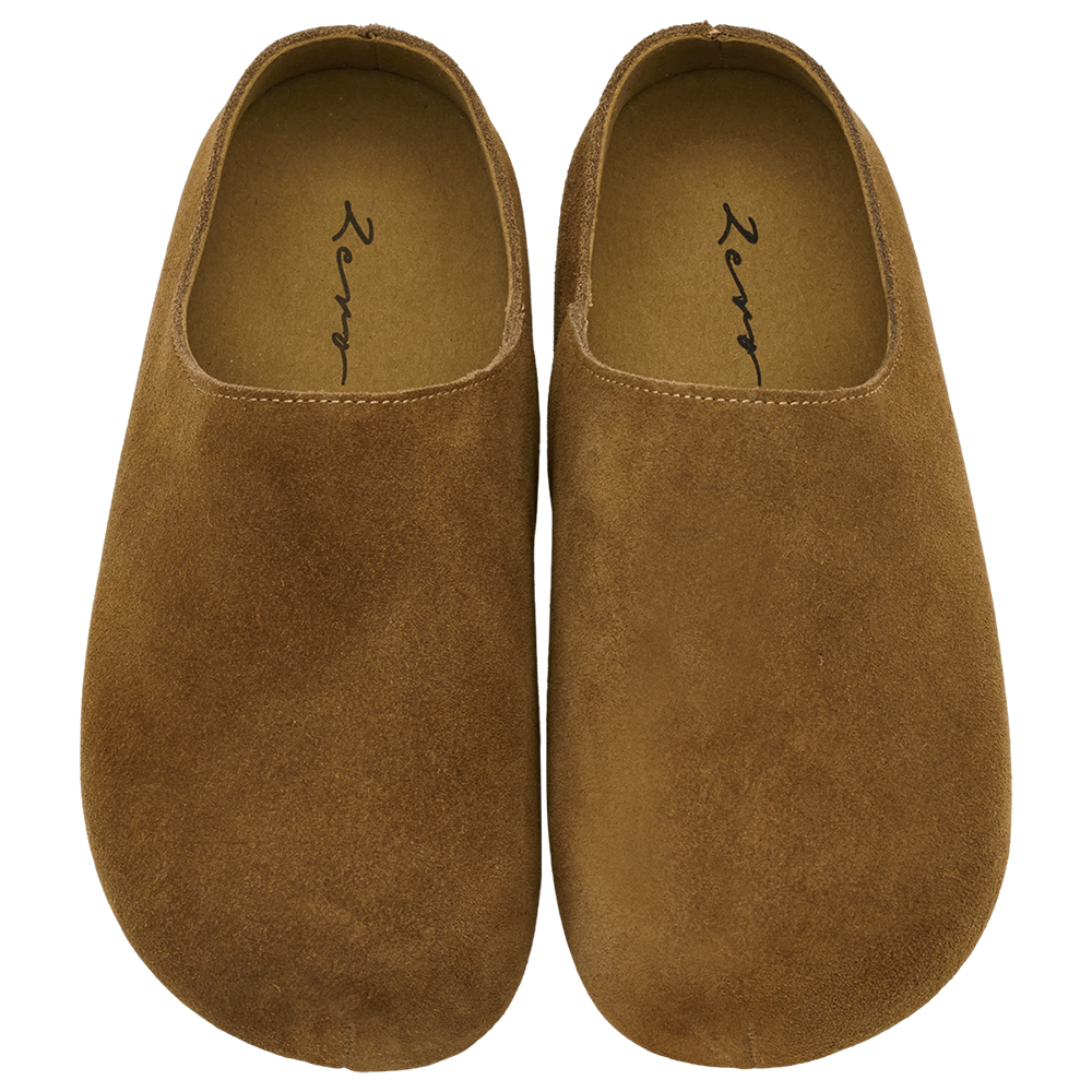 李柔聯名-慵懶共存圓頭牛麂皮懶人拖鞋 棕