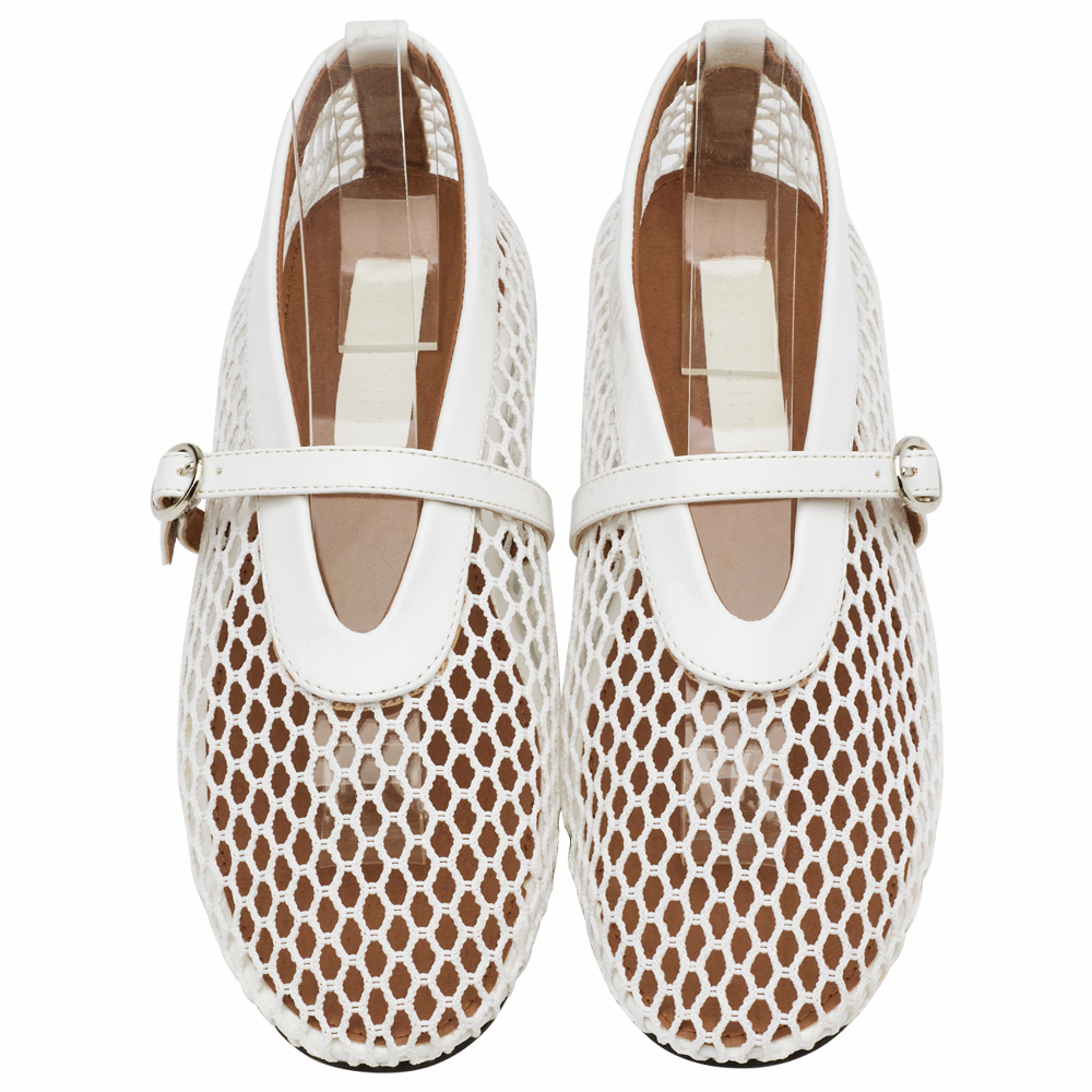 GraceGift 平價女鞋 個性網面 細閃芭蕾舞娃娃鞋 白色 平底娃娃鞋 實拍圖