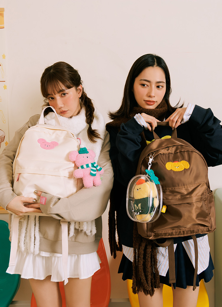 GraceGift Wasabi Bear聯名 黃芥末熊 吊牌輕便尼龍後背包 正紅色 實拍圖