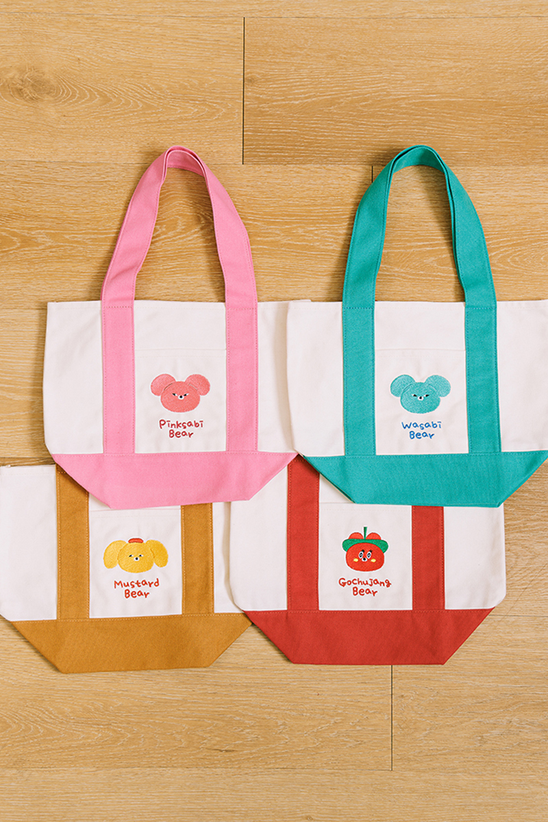 Wasabi Bear-黃芥末熊撞色口袋肩背帆布包