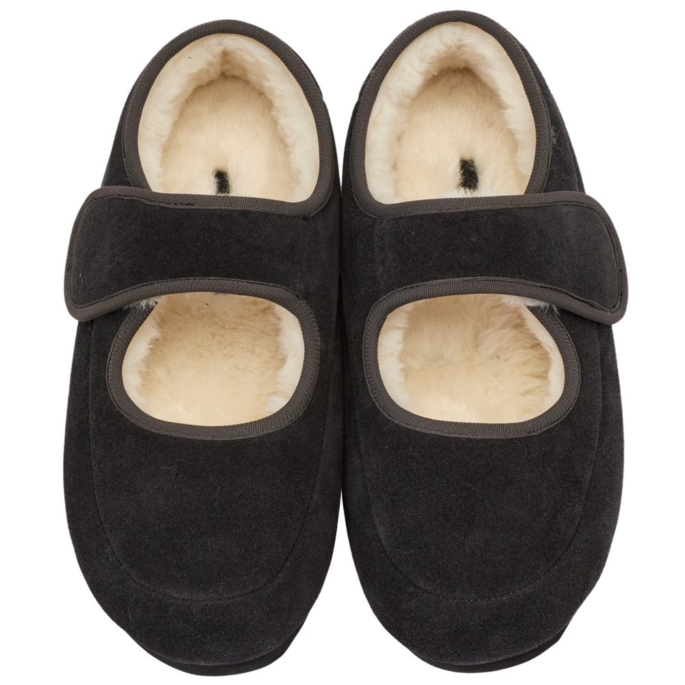 輕甜冬日真皮毛毛輕量瑪莉珍平底鞋 黑