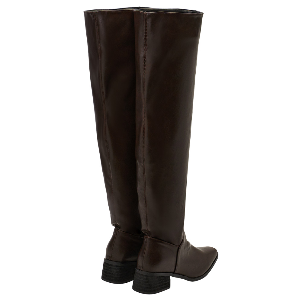 高級氣場方頭2way皮革過膝堆堆長靴 咖