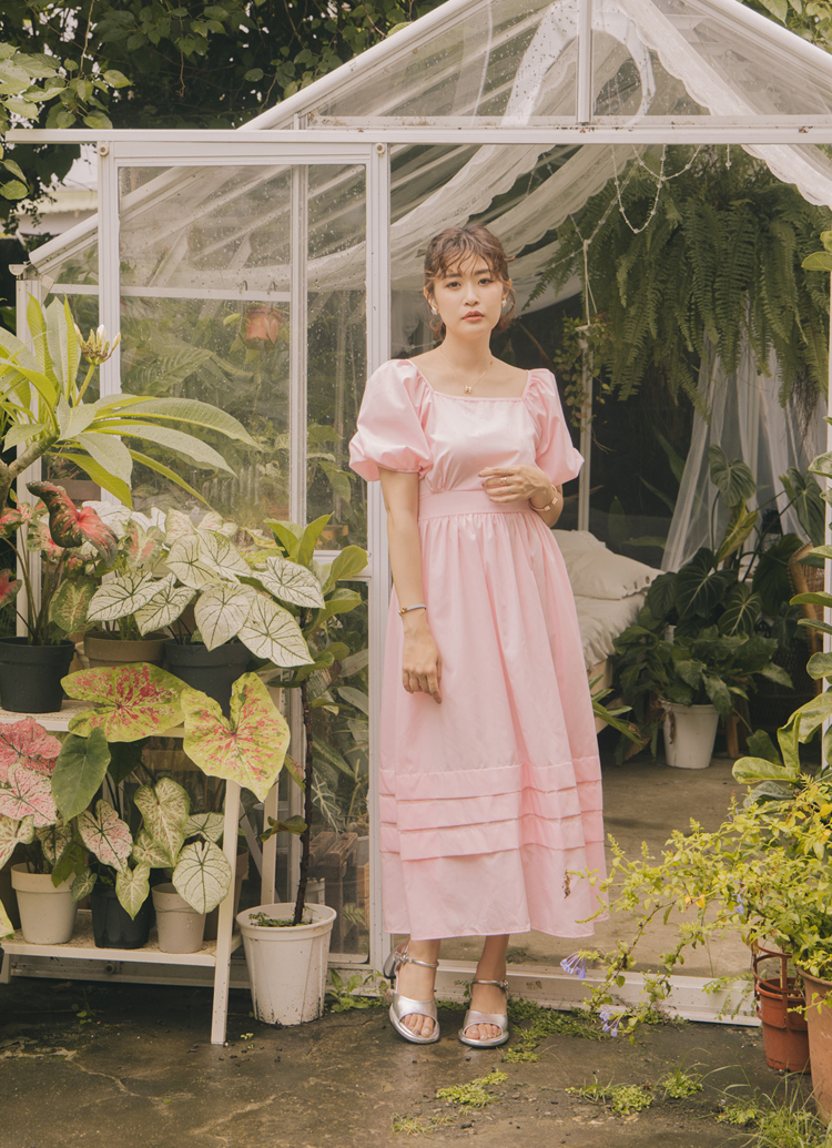 GraceGift 小貓聯名 甜心少女 小花 真皮繫踝中跟涼鞋 銀