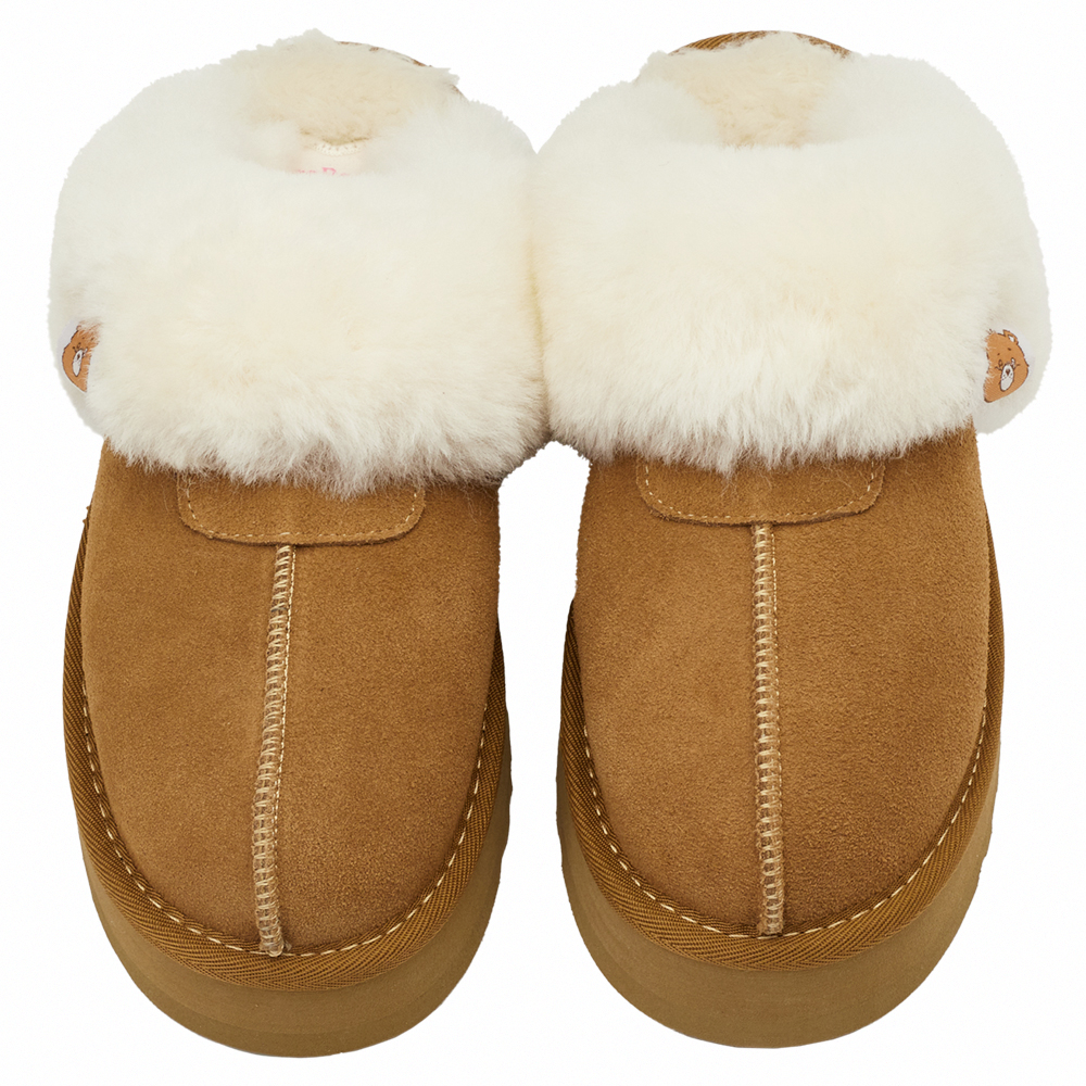 Care Bears-溫柔小熊牛麂皮羊毛厚底雪地拖鞋 棕