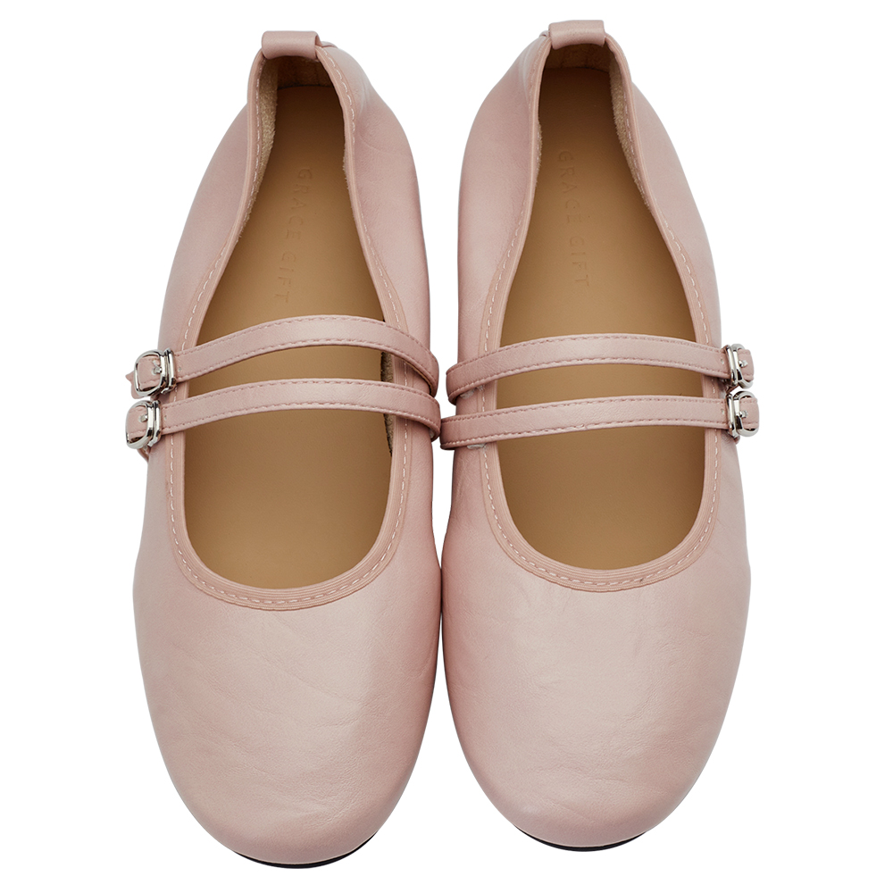 GraceGift平價女鞋 時尚秀場 圓頭 奶油雲朵極軟加厚乳膠芭蕾瑪莉珍鞋 粉色