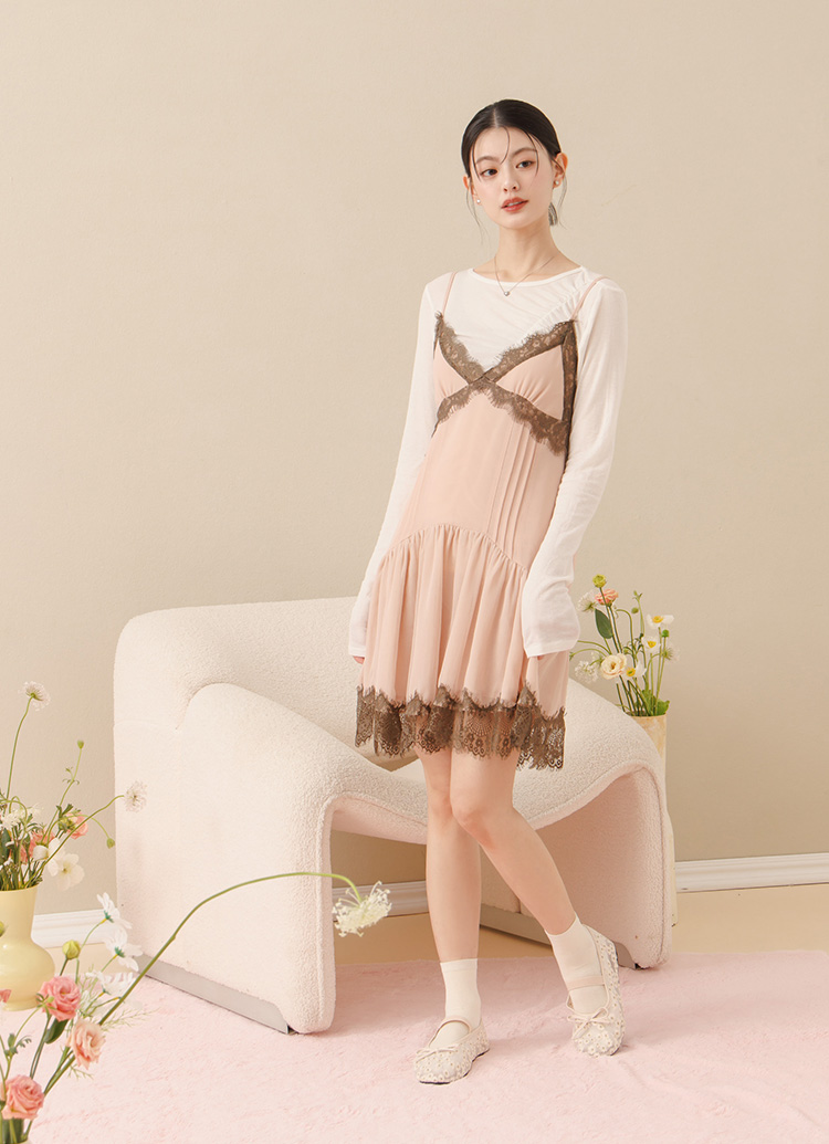 GraceGift平價女鞋 春日花園 蝴蝶結網紗 平底瑪莉珍鞋 杏色