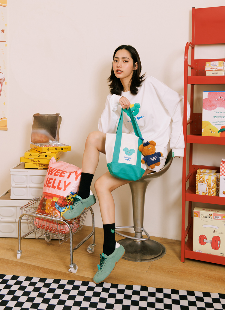 Grace Gift 平價女鞋 Wasabi Bear 聯名 芥末熊 休閒運動鞋 綠色 穿搭實拍