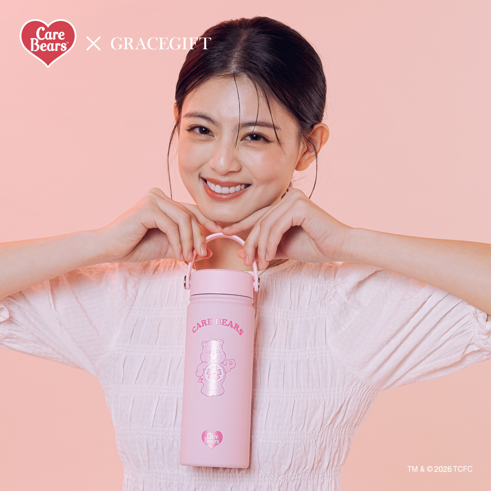 GraceGift CareBears聯名 櫻花小熊 櫻花季限定 櫻花小熊手提式304不鏽鋼保溫瓶(500ml) 粉色