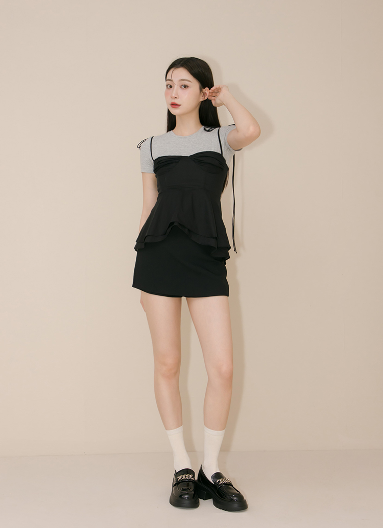 GraceGift平價女鞋 個性氣場鏈條 輕量厚底 樂福鞋 黑漆