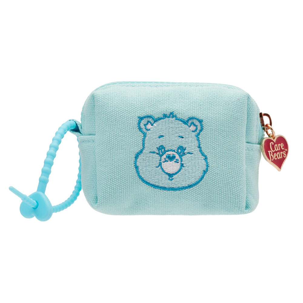 Care Bears-晚安小熊電繡格紋吊飾零錢包 淺藍
