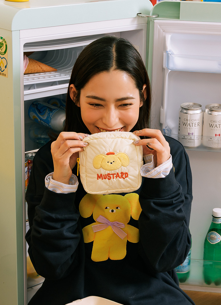 GraceGift Wasabi Bear聯名 黃芥末熊 格紋鋪棉收納包 粉色 實拍圖