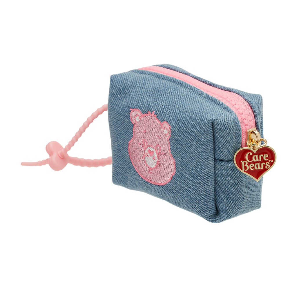 Care Bears-樂觀小熊電繡格紋吊飾零錢包 深藍