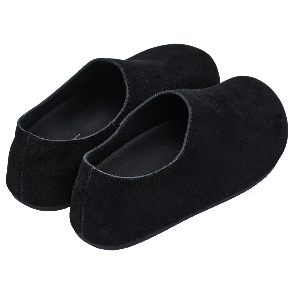 李柔聯名-慵懶共存圓頭牛麂皮懶人拖鞋 黑