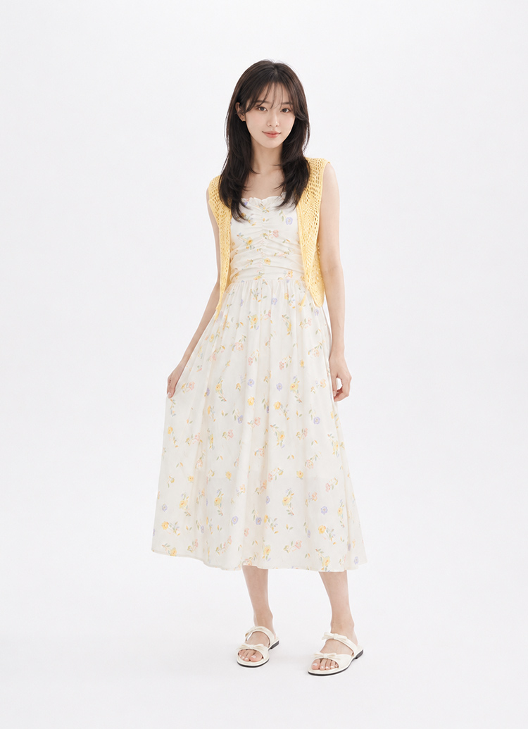 GraceGift平價女鞋 時尚秀場 圓頭 韓系夏日蝴蝶結雲感平底拖鞋 米白色