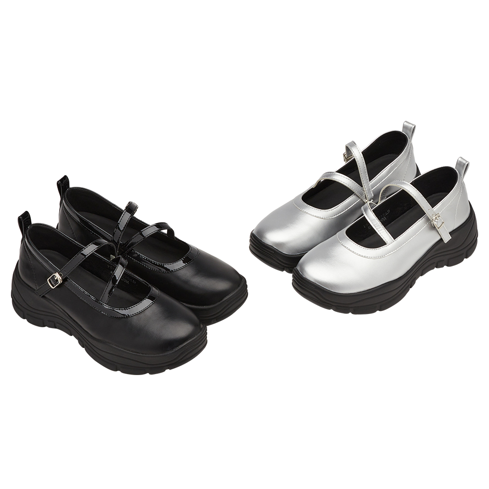 時髦甜感交叉細帶輕量瑪莉珍運動鞋 黑