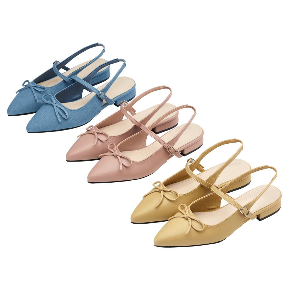 GraceGift 平價女鞋 法式尖頭 蝴蝶結後簍空芭蕾舞平底鞋 黑色 實拍圖