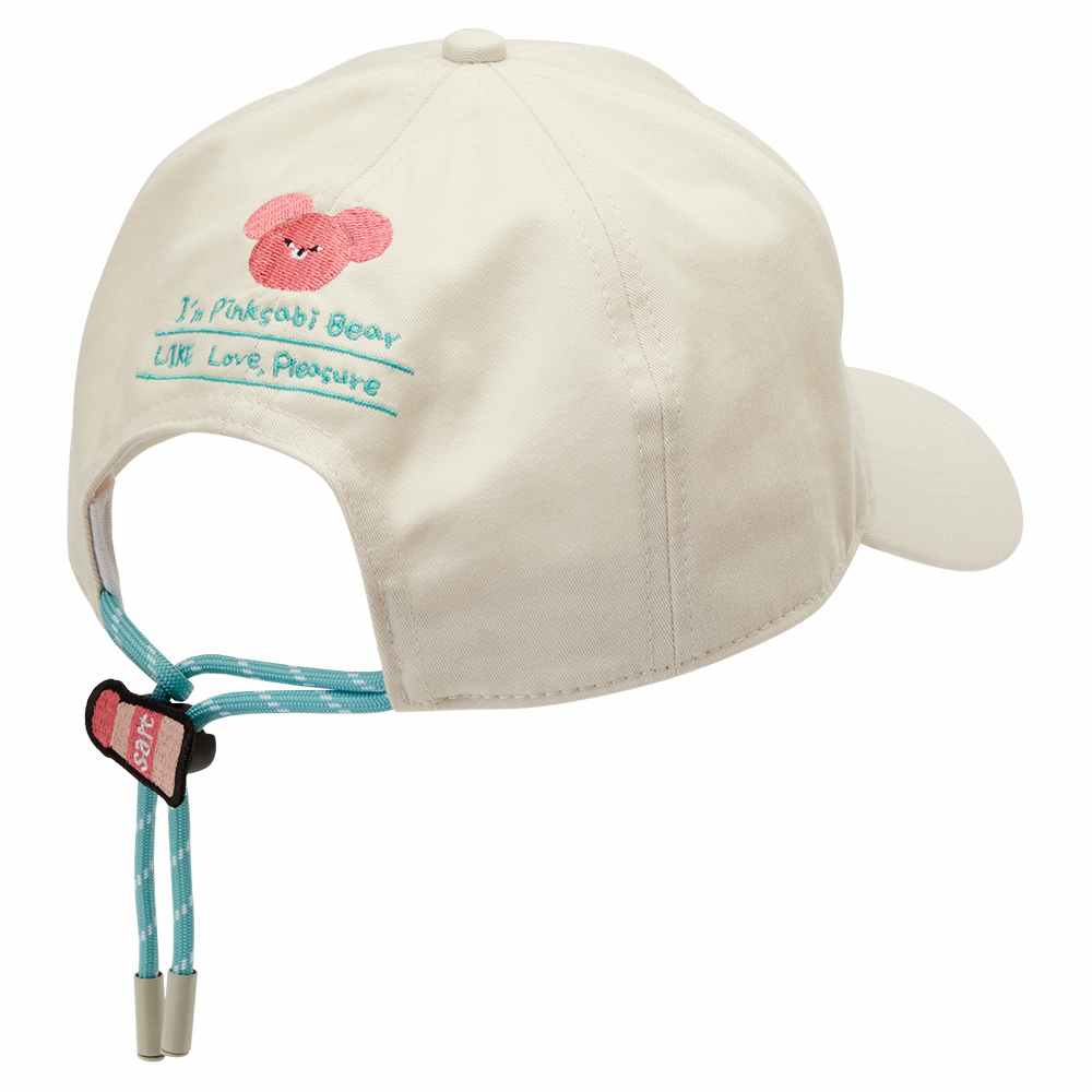 GraceGift Wasabi Bear 粉芥末熊 拉繩調節電繡棒球帽 白色