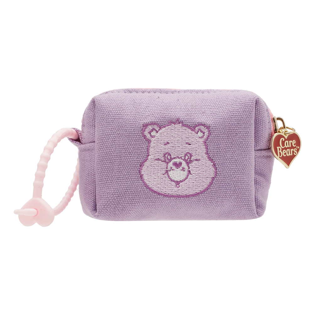 Care Bears-分享小熊電繡格紋吊飾零錢包 紫