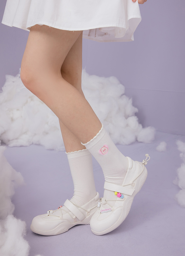 GraceGift CareBears授權 牢騷小熊 機能繫繩芭蕾舞運動鞋 白色 實品圖