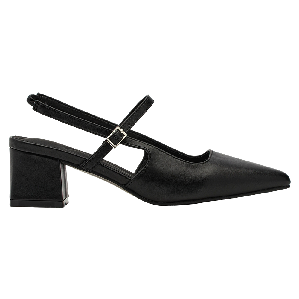 GraceGift平價女鞋 時尚秀場 尖頭  韓系尖頭通勤百搭後空低跟鞋 黑色