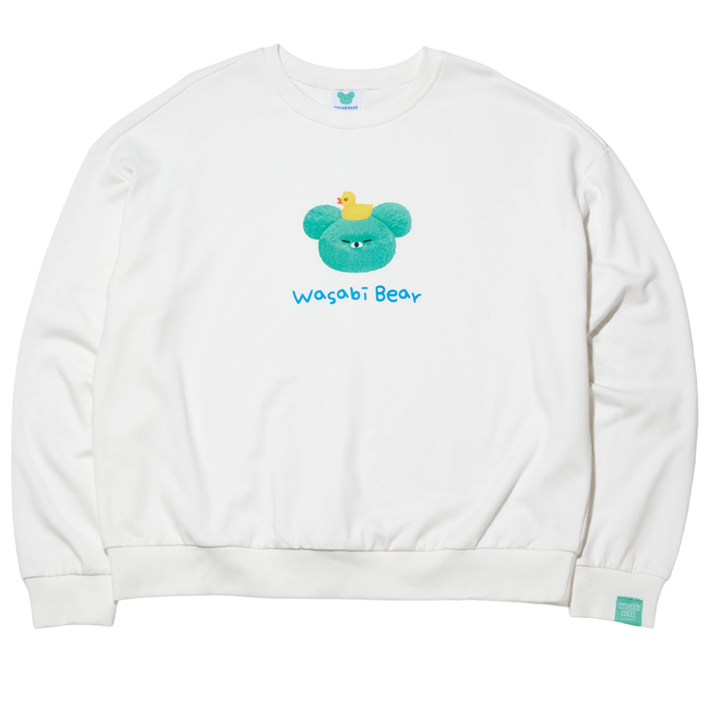GraceGift Wasabi Bear聯名 芥末熊 小頭字母印花大學T 白色 實拍圖