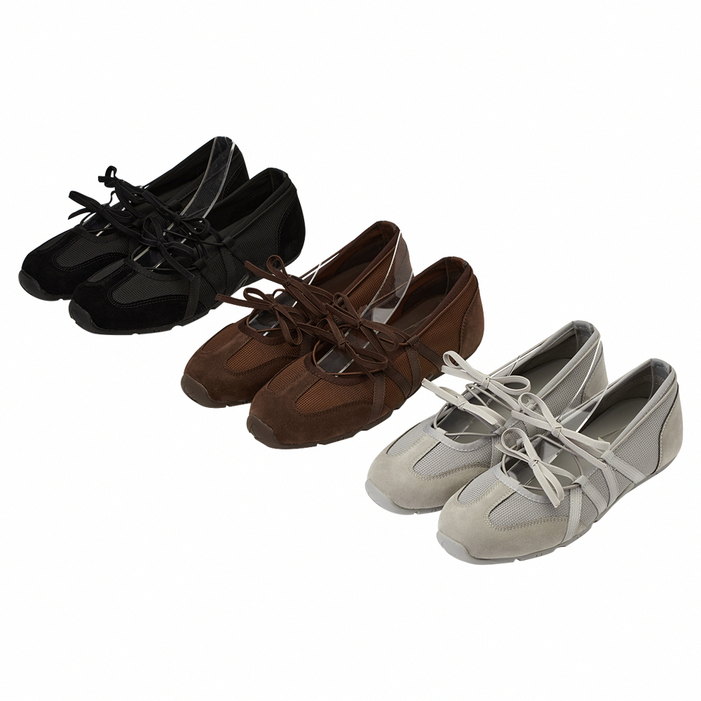 首爾芭蕾機能綁帶蝴蝶結瑪莉珍運動鞋  灰