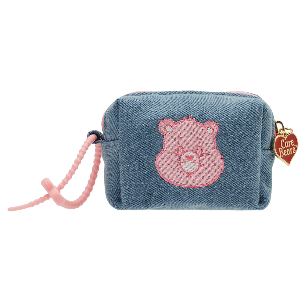 Care Bears-樂觀小熊電繡格紋吊飾零錢包 深藍