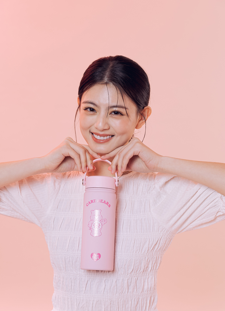GraceGift CareBears聯名 櫻花小熊 櫻花季限定 櫻花小熊手提式304不鏽鋼保溫瓶(500ml) 粉色