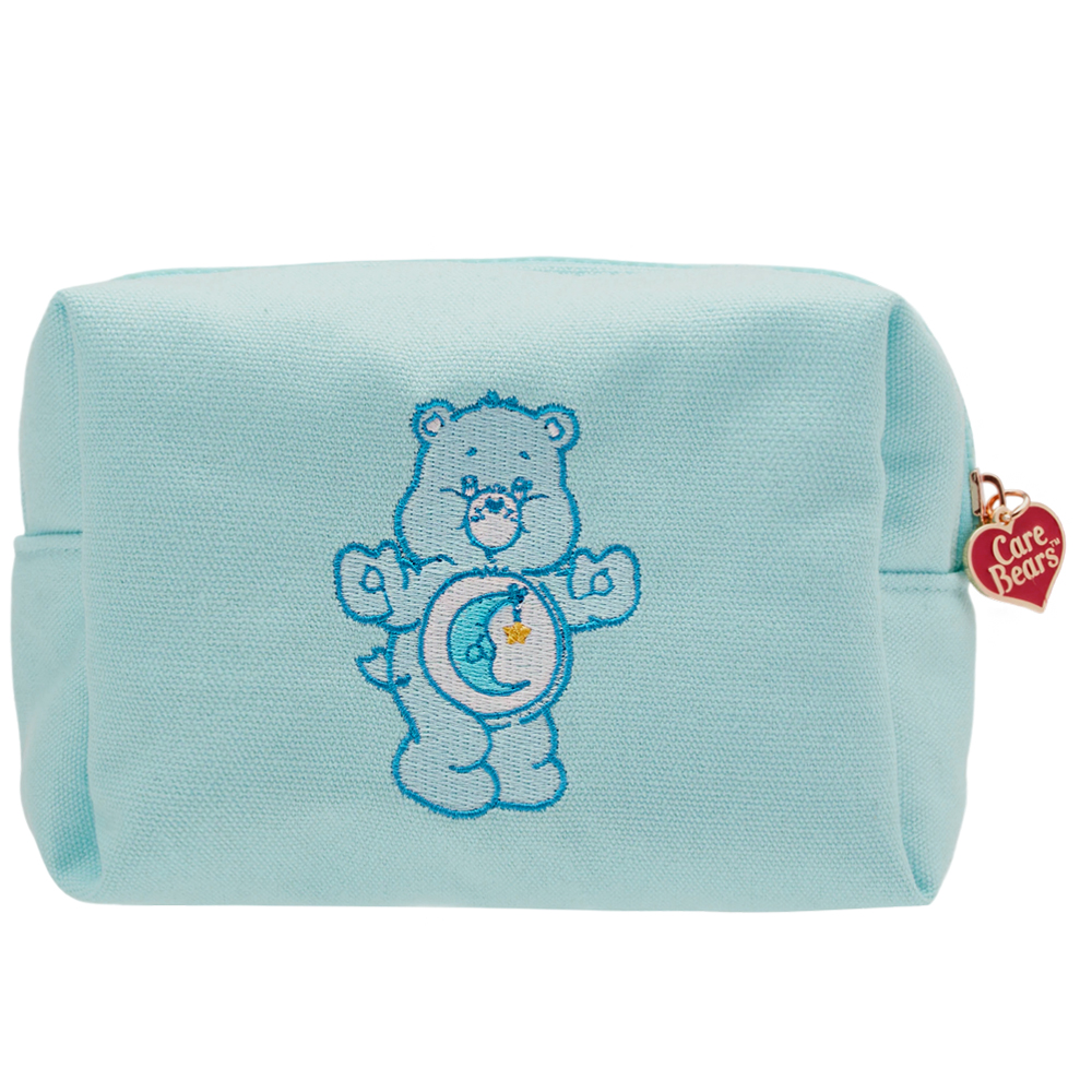 Care Bears-晚安小熊電繡格紋帆布化妝包 淺藍