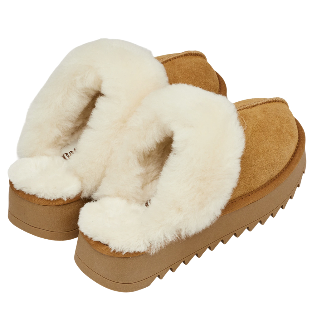 韓妞時尚牛麂皮羊毛厚底雪地拖鞋 栗子