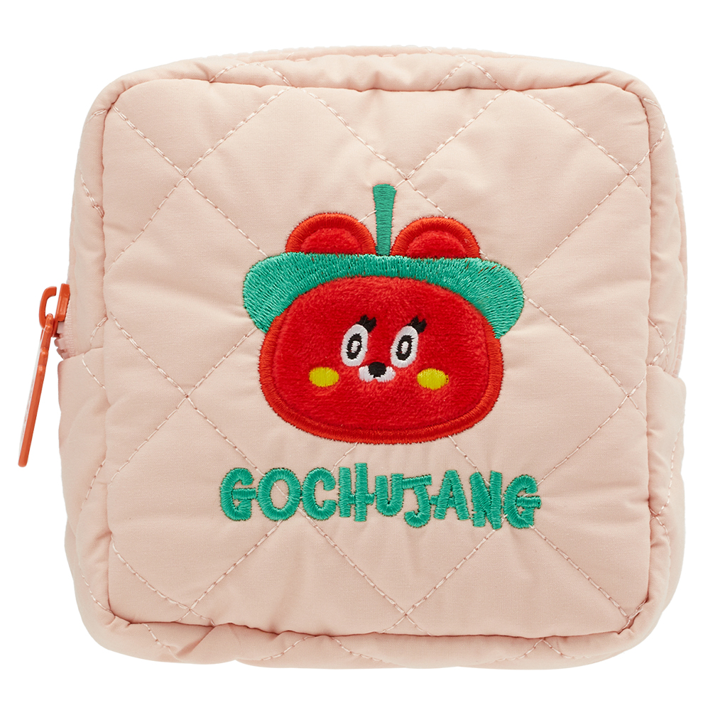 GraceGift Wasabi Bear聯名 辣椒醬熊 格紋鋪棉收納包 粉色 實拍圖