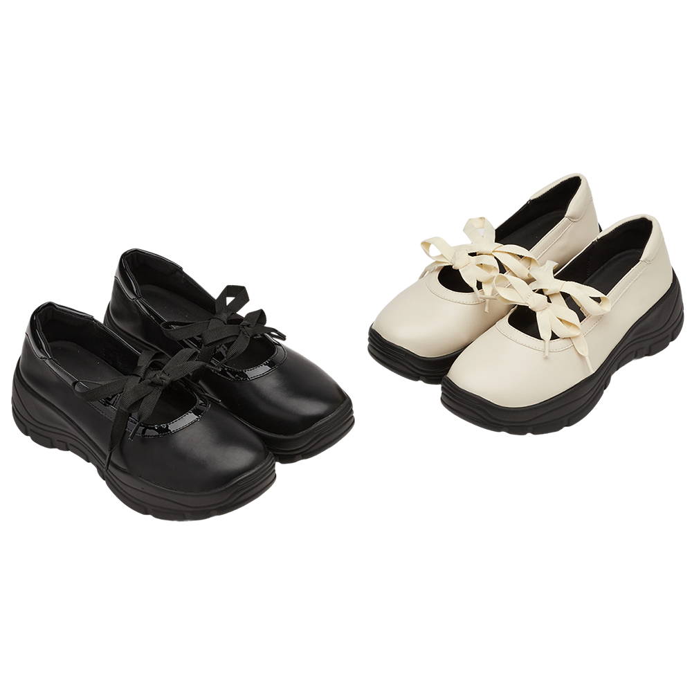 法式少女蝴蝶結輕量瑪莉珍運動鞋 米白