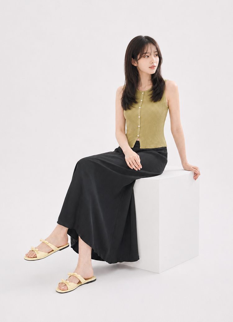 GraceGift平價女鞋 時尚秀場 圓頭 韓系夏日蝴蝶結雲感平底拖鞋 淺黃色