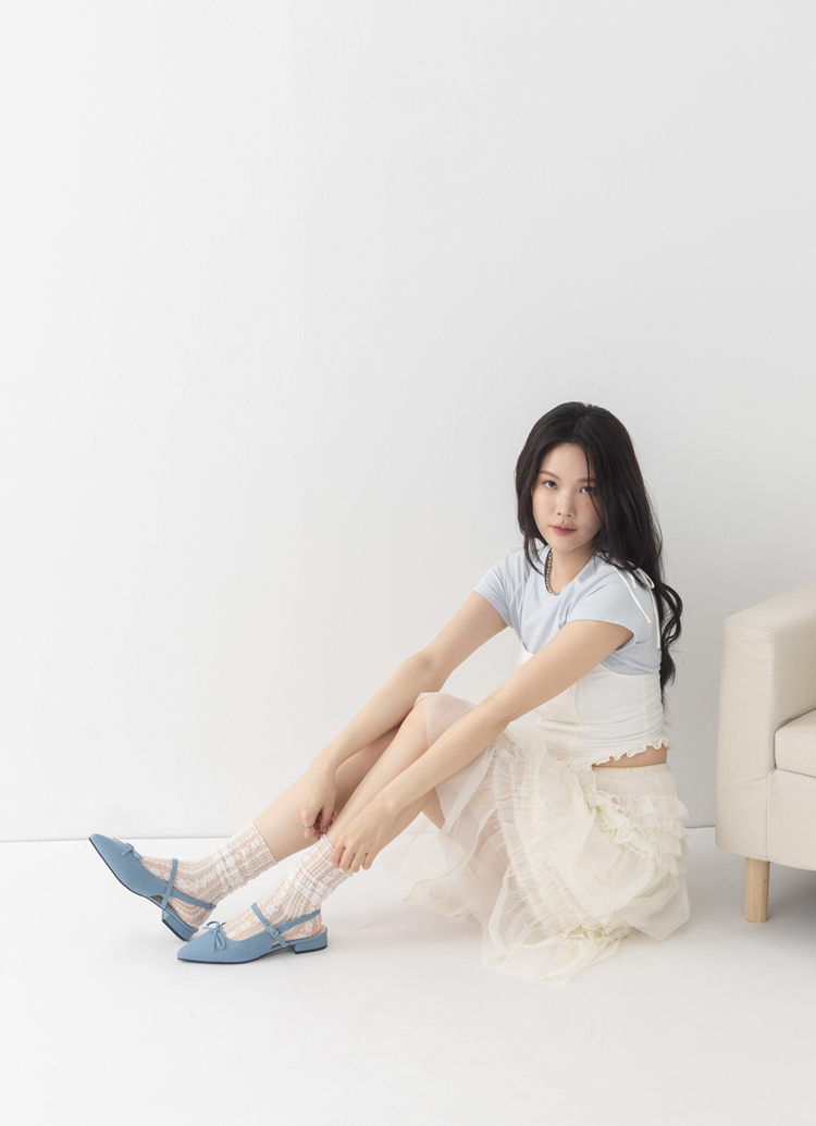 GraceGift 平價女鞋 法式尖頭 蝴蝶結後簍空芭蕾舞平底鞋 牛仔