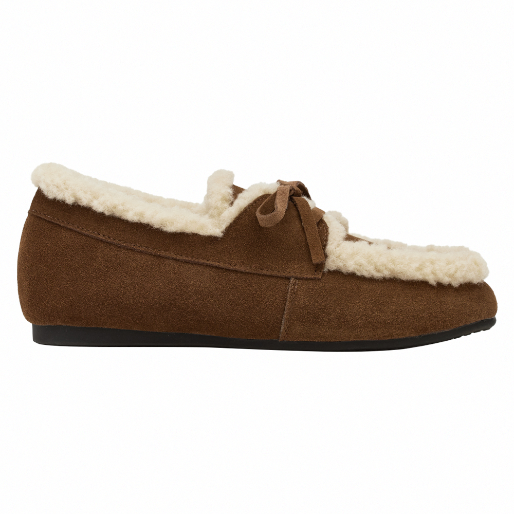 復古暖意真皮羊羔毛莫卡辛鞋 棕