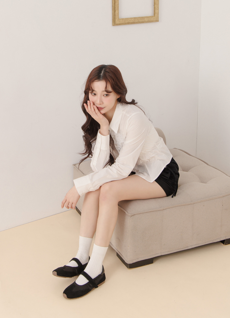 GraceGift平價女鞋 輕盈芭蕾 緞面拚接 芭蕾舞運動鞋 黑色