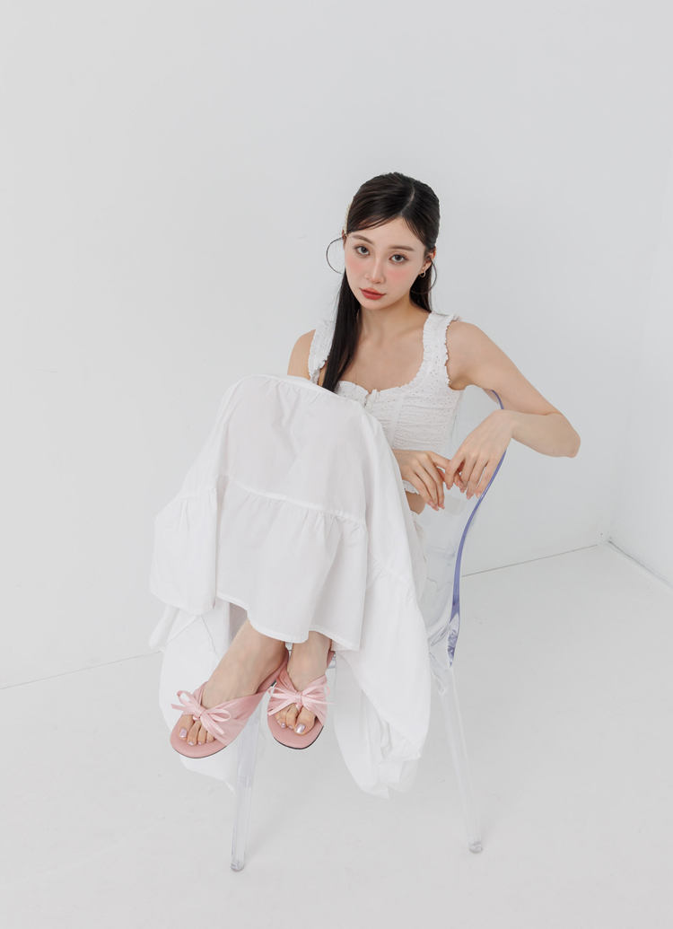 GraceGift平價女鞋 時尚秀場 圓頭 時髦高挑雙蝴蝶結楔型厚底拖鞋 粉色