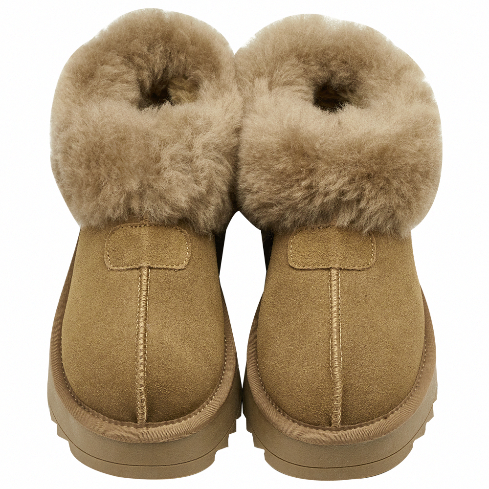 時髦雲朵暖絨牛麂皮短筒厚底雪靴 灰