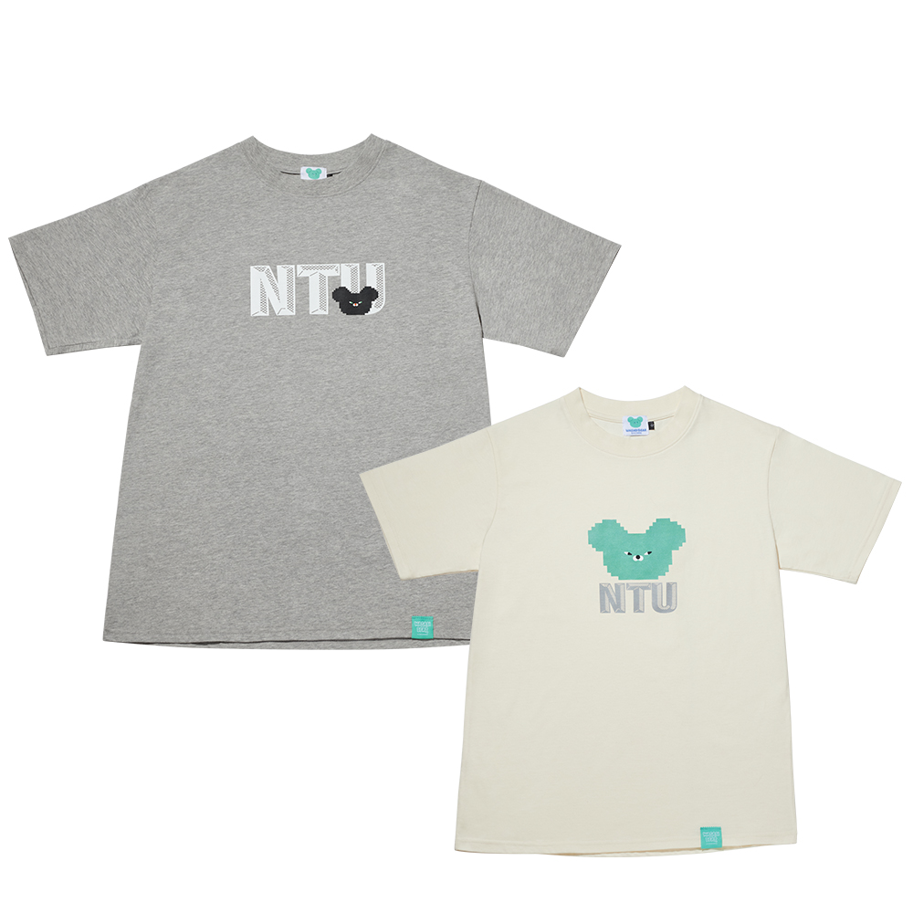 GraceGift Wasabi Bear聯名 Wasabi Bear芥末熊復古像素風印花短袖T恤 米白色