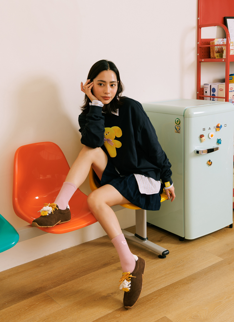 Grace Gift 平價女鞋 Wasabi Bear 聯名 黃芥末熊 休閒運動鞋 咖色 穿搭實拍