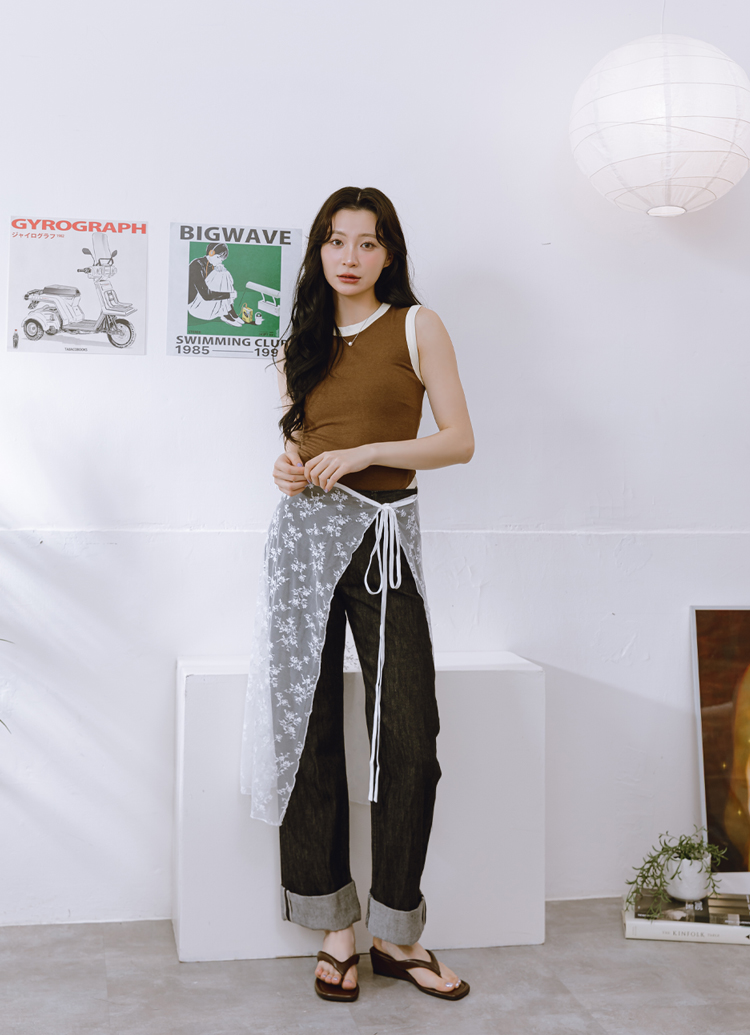 GraceGift 平價女鞋 時尚秀場 方頭 韓系慵懶人字中跟拖鞋 咖色