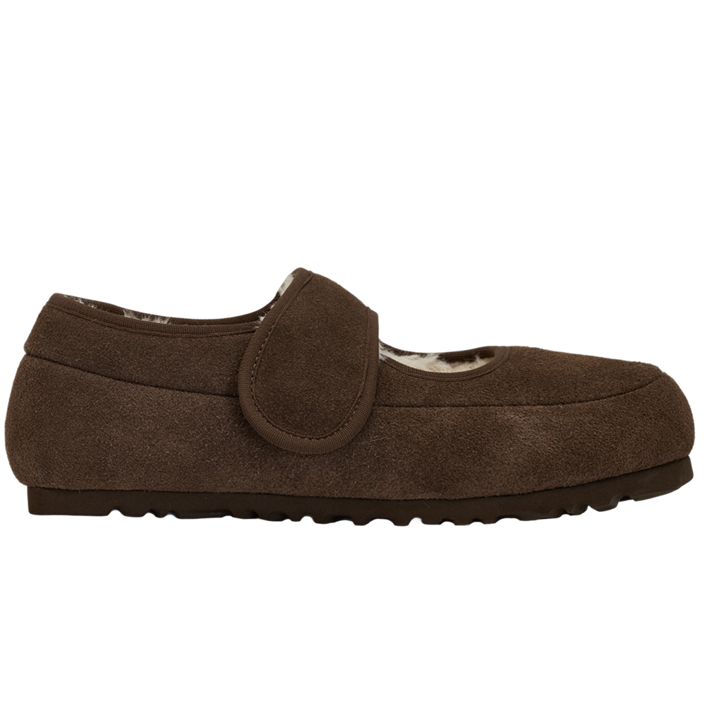 輕甜冬日真皮毛毛輕量瑪莉珍平底鞋 咖