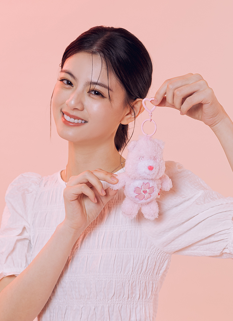 GraceGift CareBears聯名 櫻花熊 櫻花季限定 櫻花小熊絨毛玩偶鑰匙圈 粉色