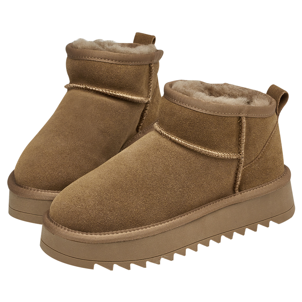 保暖神器暖絨牛麂皮短筒厚底雪靴 灰