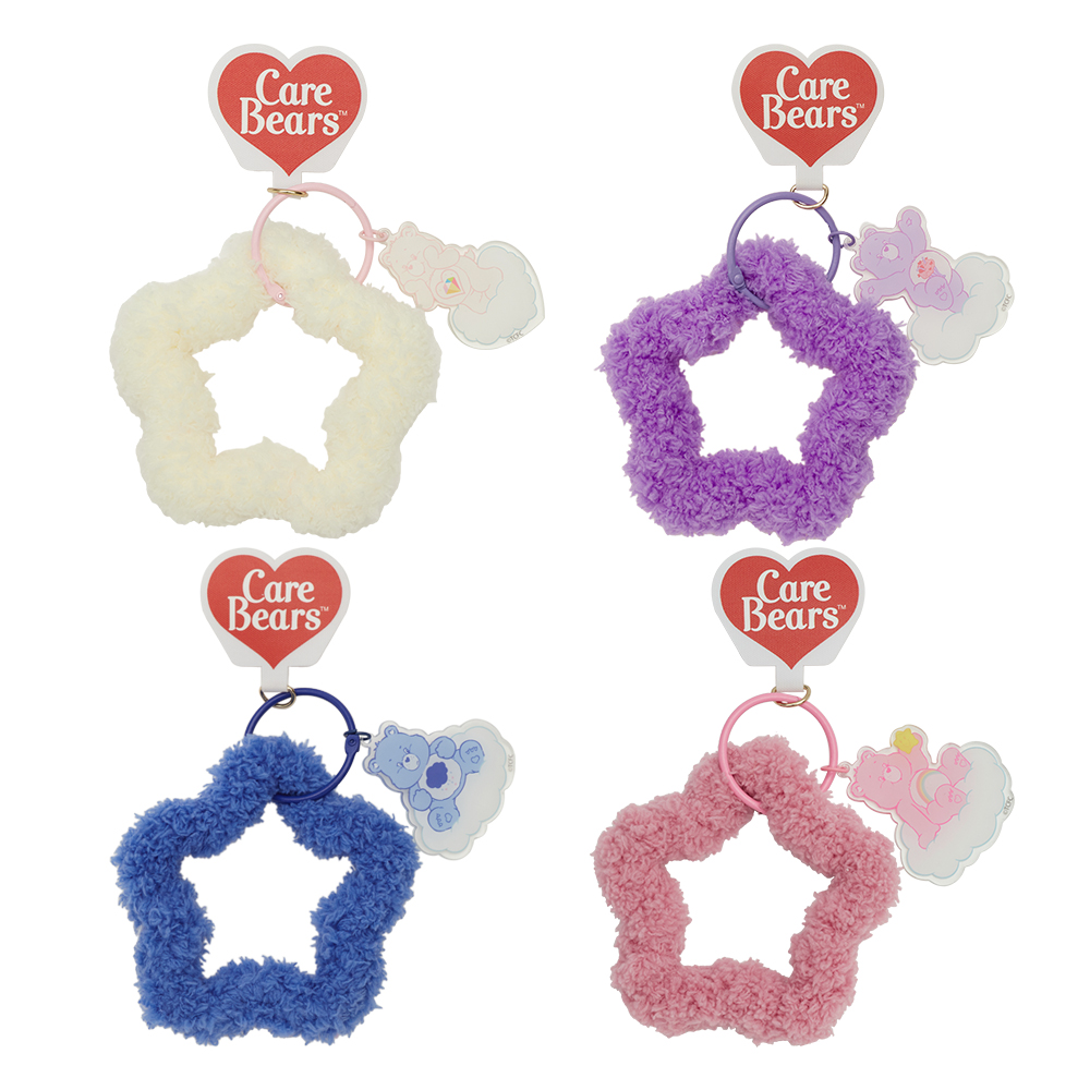 GraceGift CareBears聯名 鑽石小熊 Lollipop系列 星星絨毛手機吊飾 米白